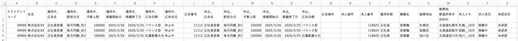「配信中・休止中の有料広告」ファイルが表示されている