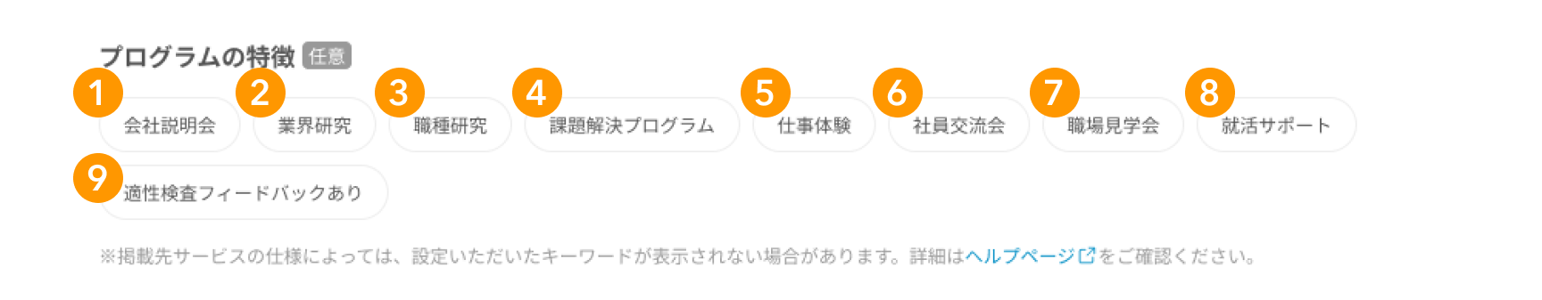 「プログラムの特徴」の各キーワードが採番されている